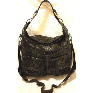 NWT Oryany extra-lg black python leather convert